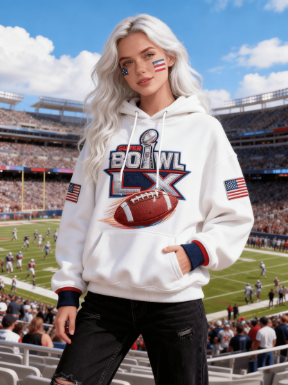 Women's White Super Bowl LX Football Hoodie