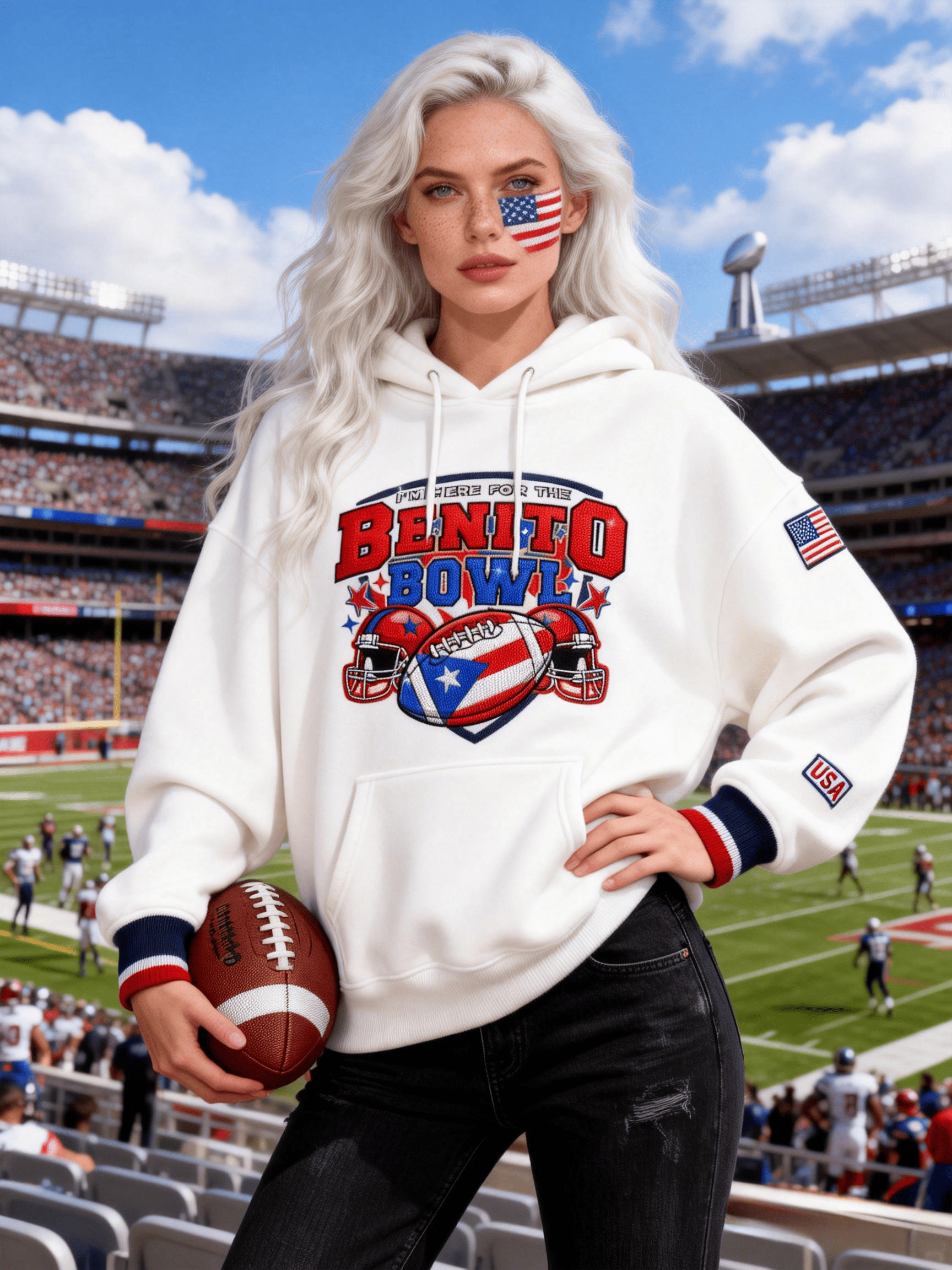 Women's White Benito Bowl Puerto Rico Football Hoodie