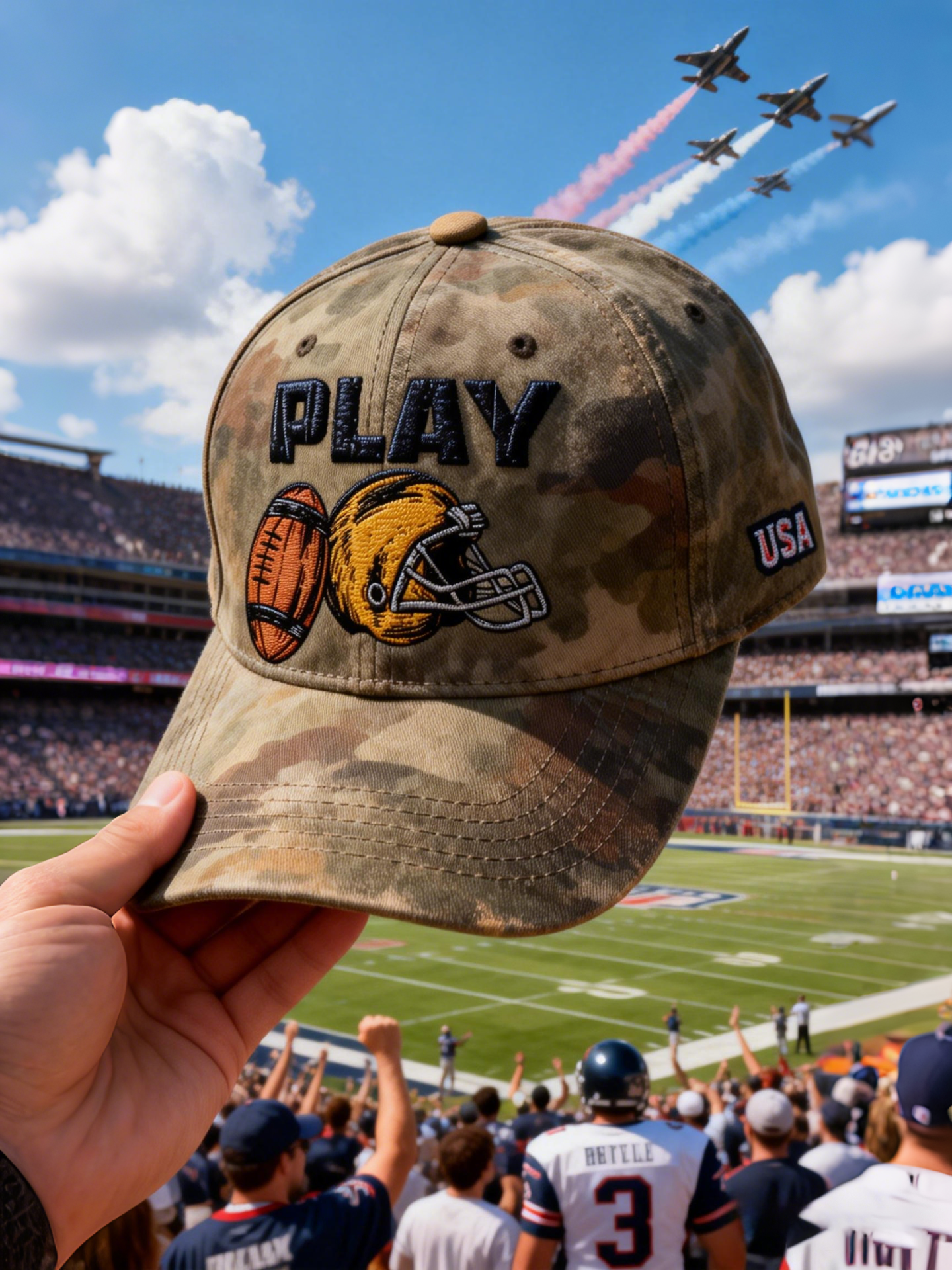 Camo PLAY Football Helmet Baseball Cap