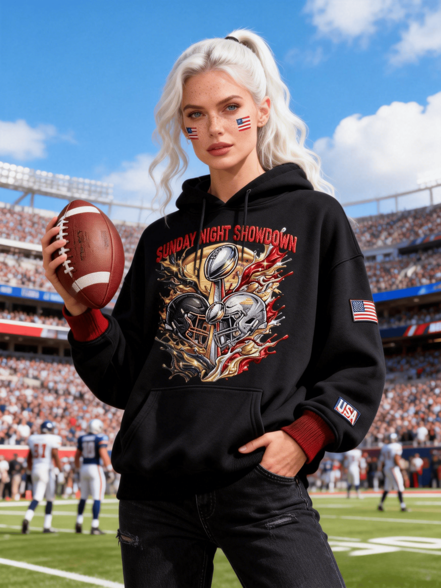 Women's Black Sunday Night Showdown Football Hoodie
