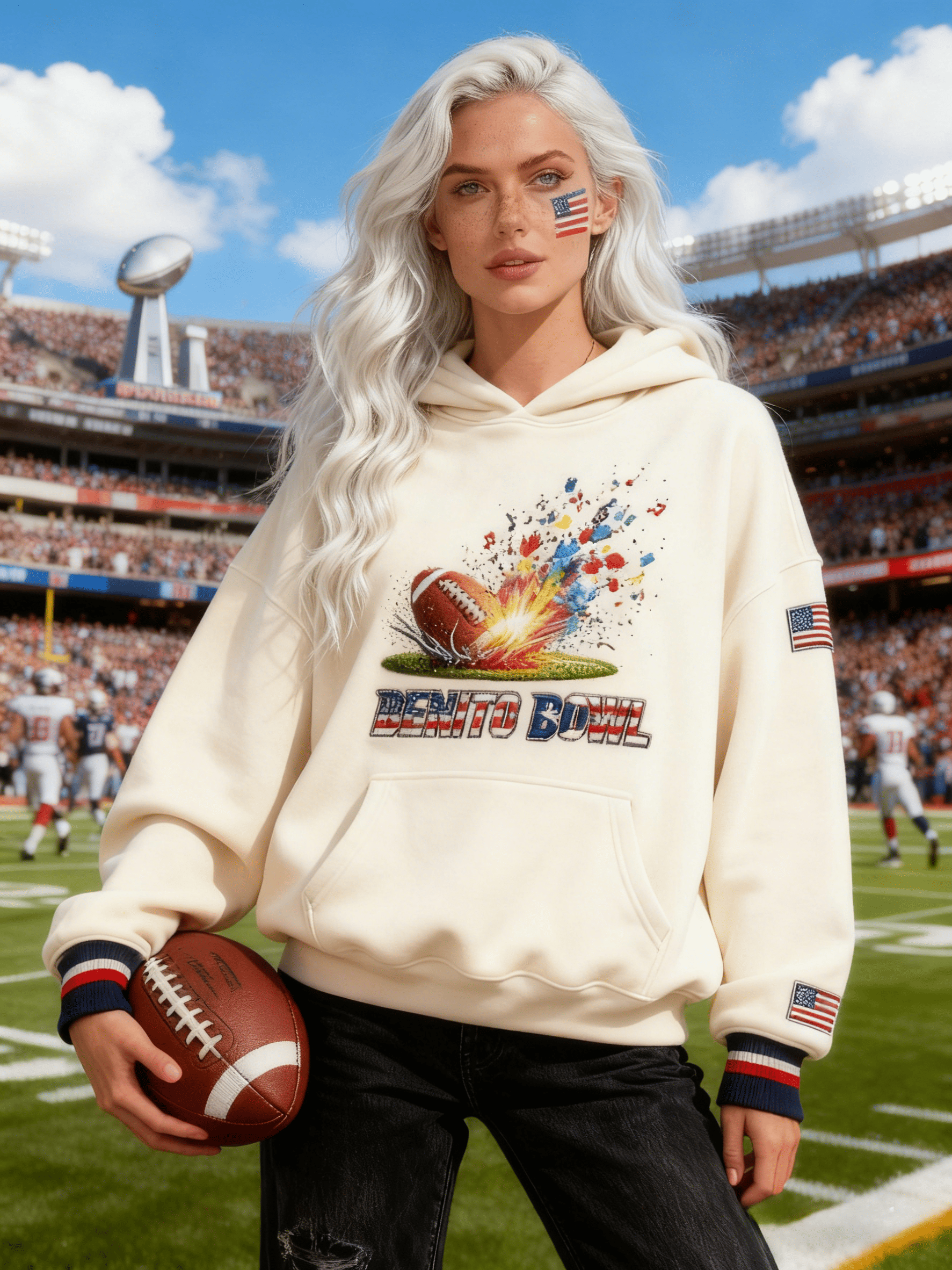 Women's Cream Benito Bowl Explosion Football Hoodie