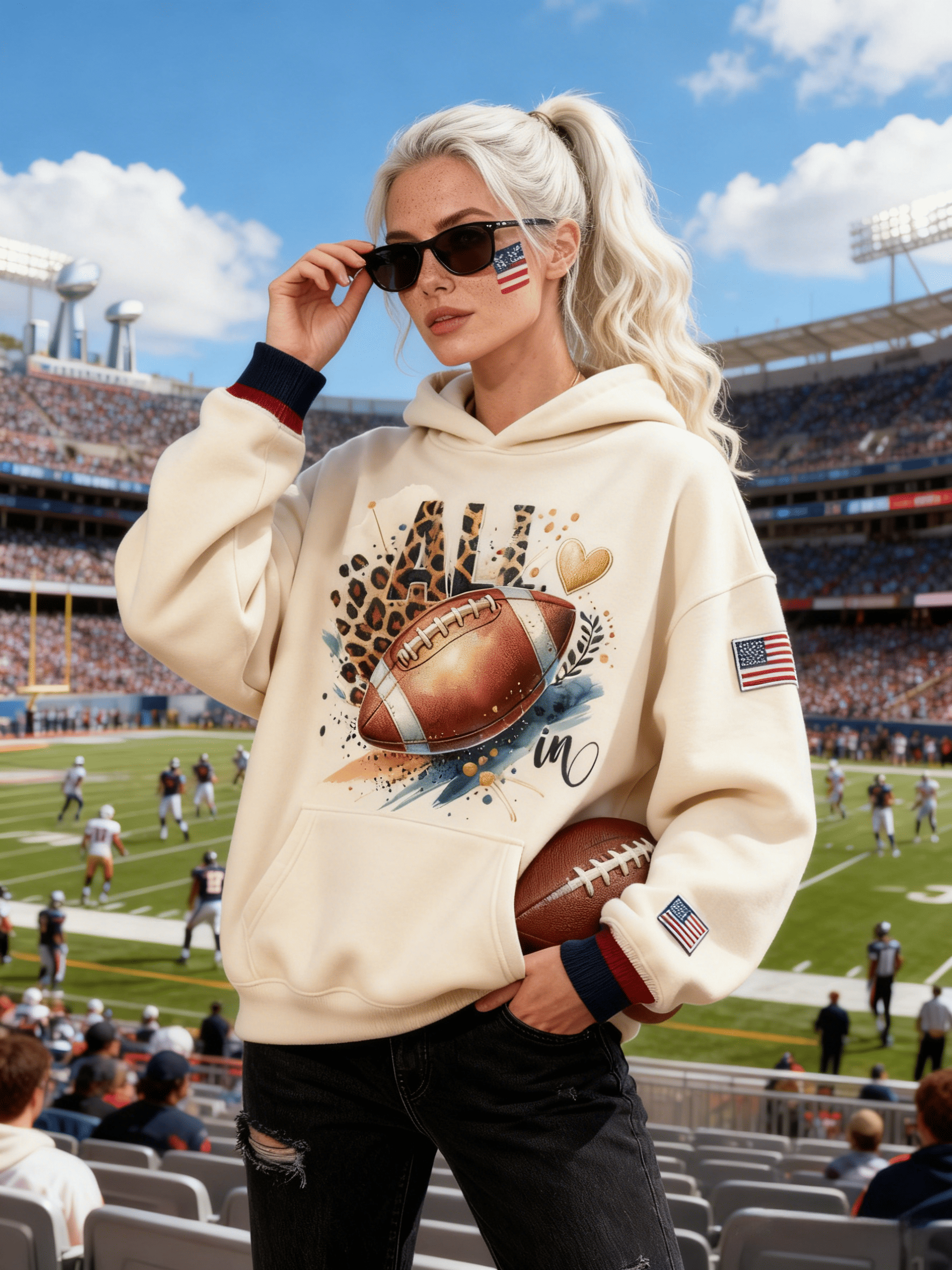 Women's Cream Leopard "All In" Football Hoodie