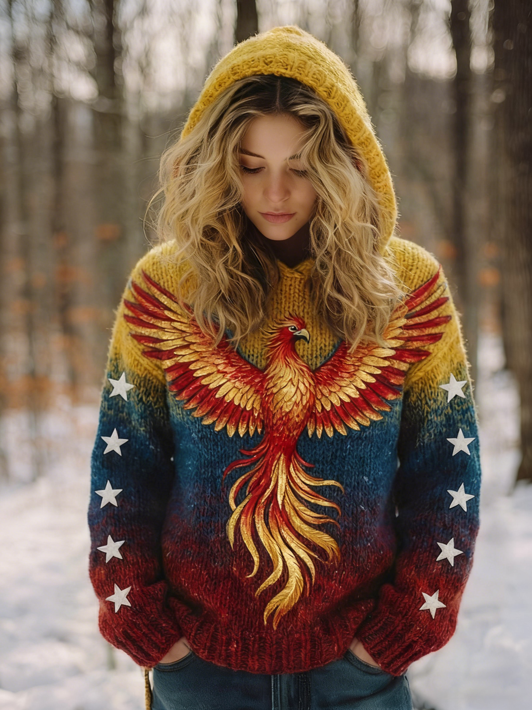 Women's Vintage Venezuelan Macaw Pattern Knit Hoodie