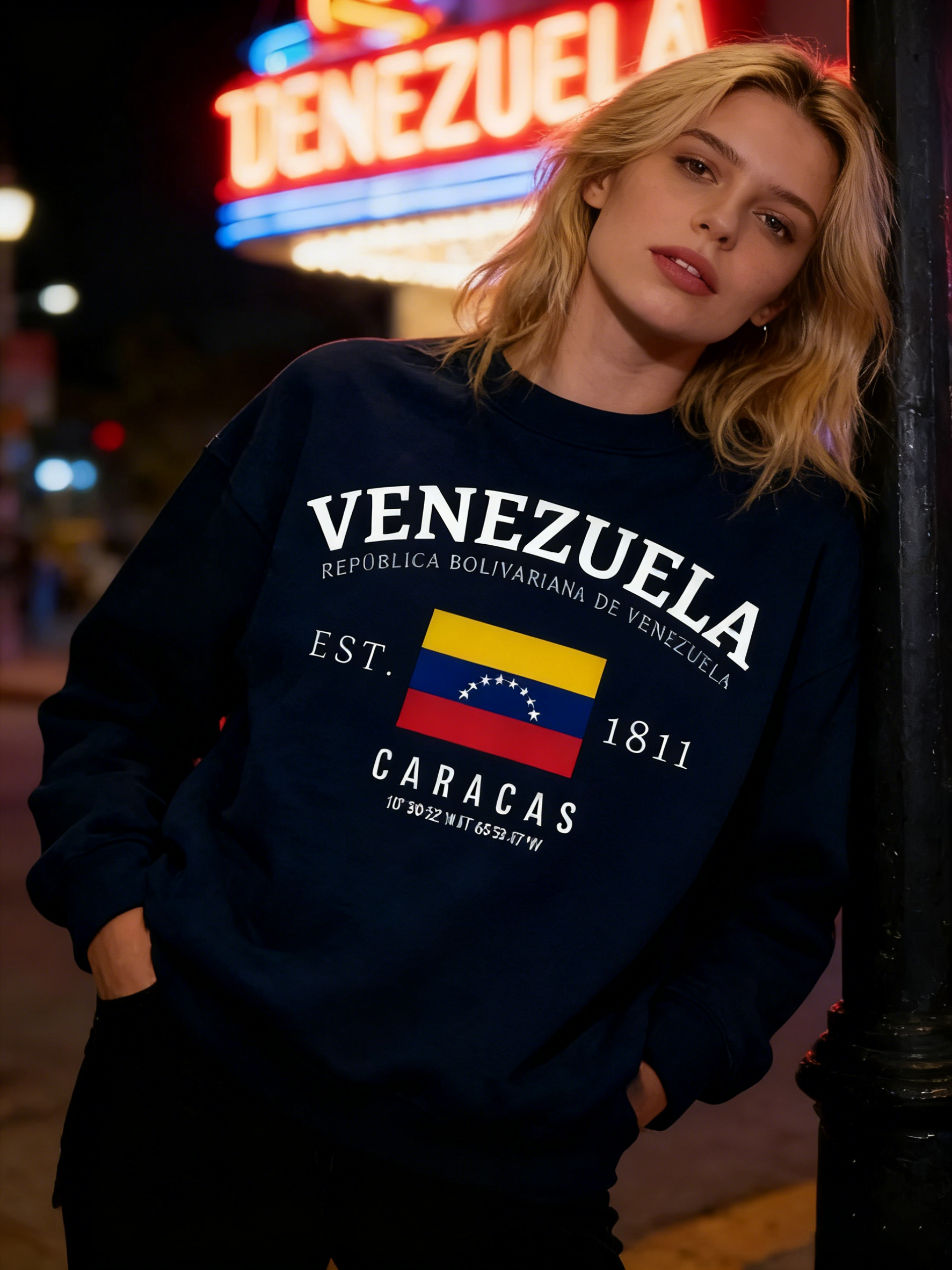 Vintage Venezuela Flag Pattern Women's Crew Neck Sweatshirt