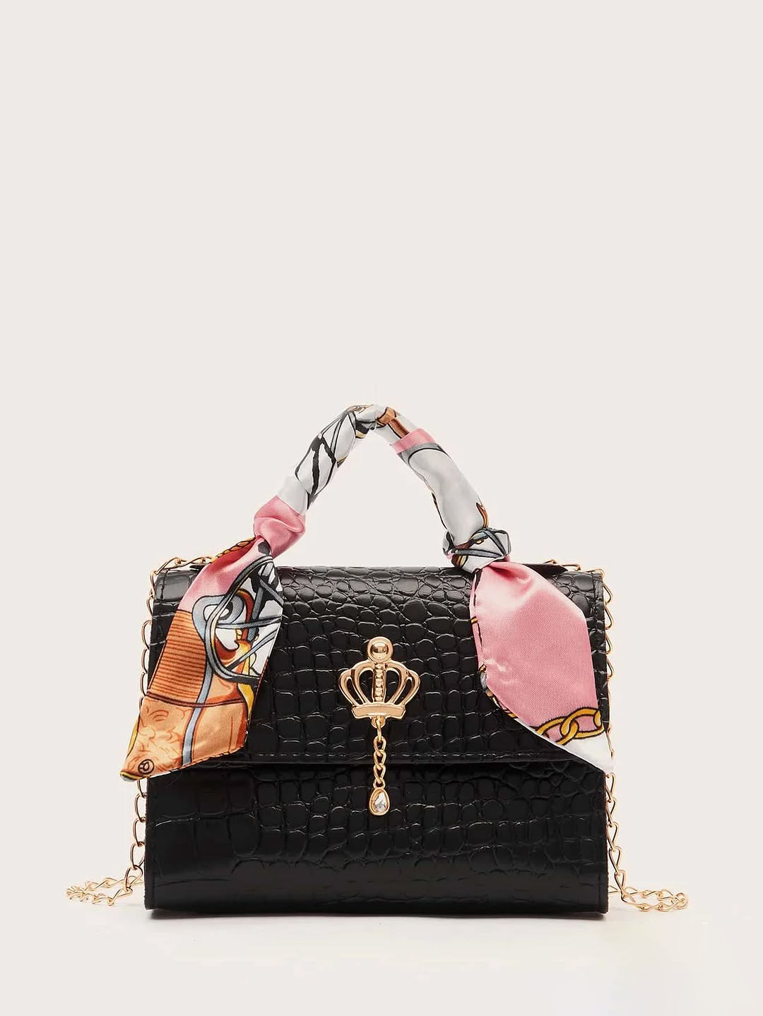 Twilly Scarf Decor Flap Satchel Bag