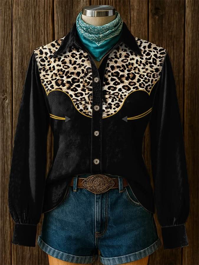 Women's Leopard Print Yoke Western Shirt