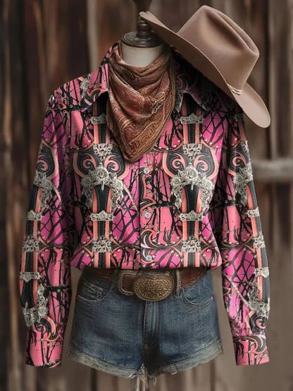 Women's Western Pink Paisley Print Shirt
