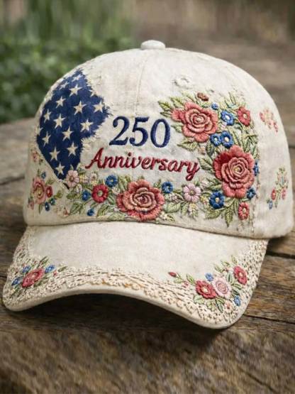 America 250th Anniversary Floral Embroidered Baseball Cap