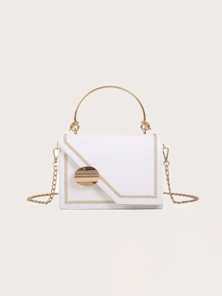 Stitch Trim Flap Chain Satchel Bag