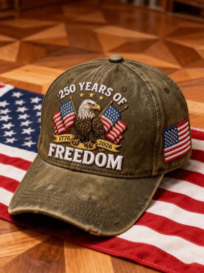 250th American Freedom Eagle & Flag Distressed Olive Cap