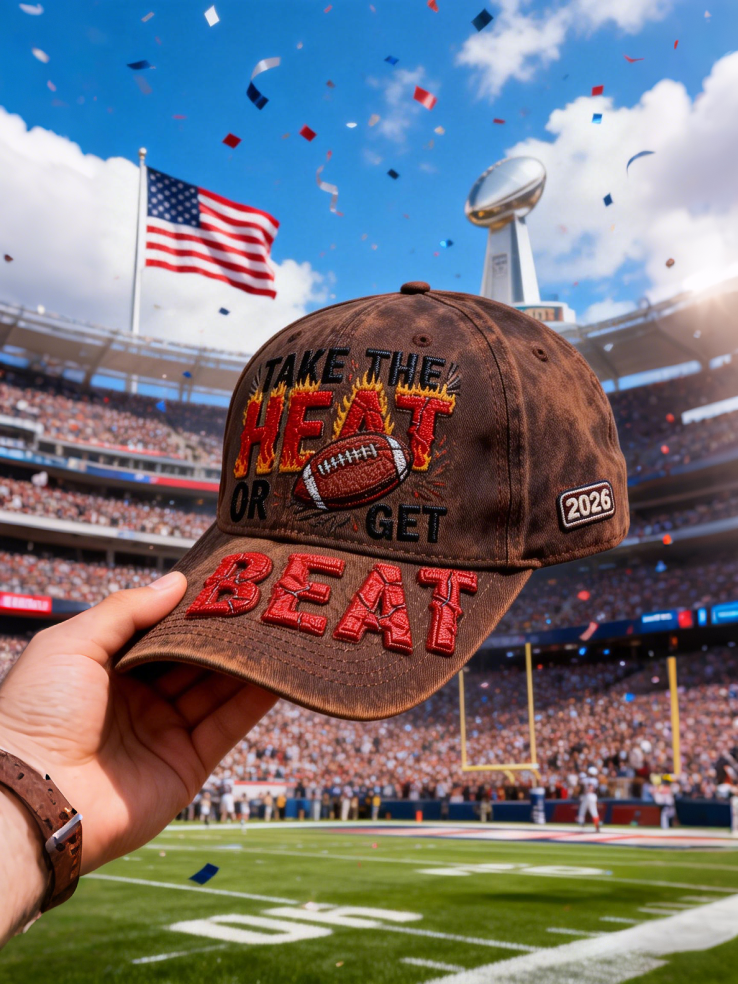 Take the Heat Football Brown Baseball Cap