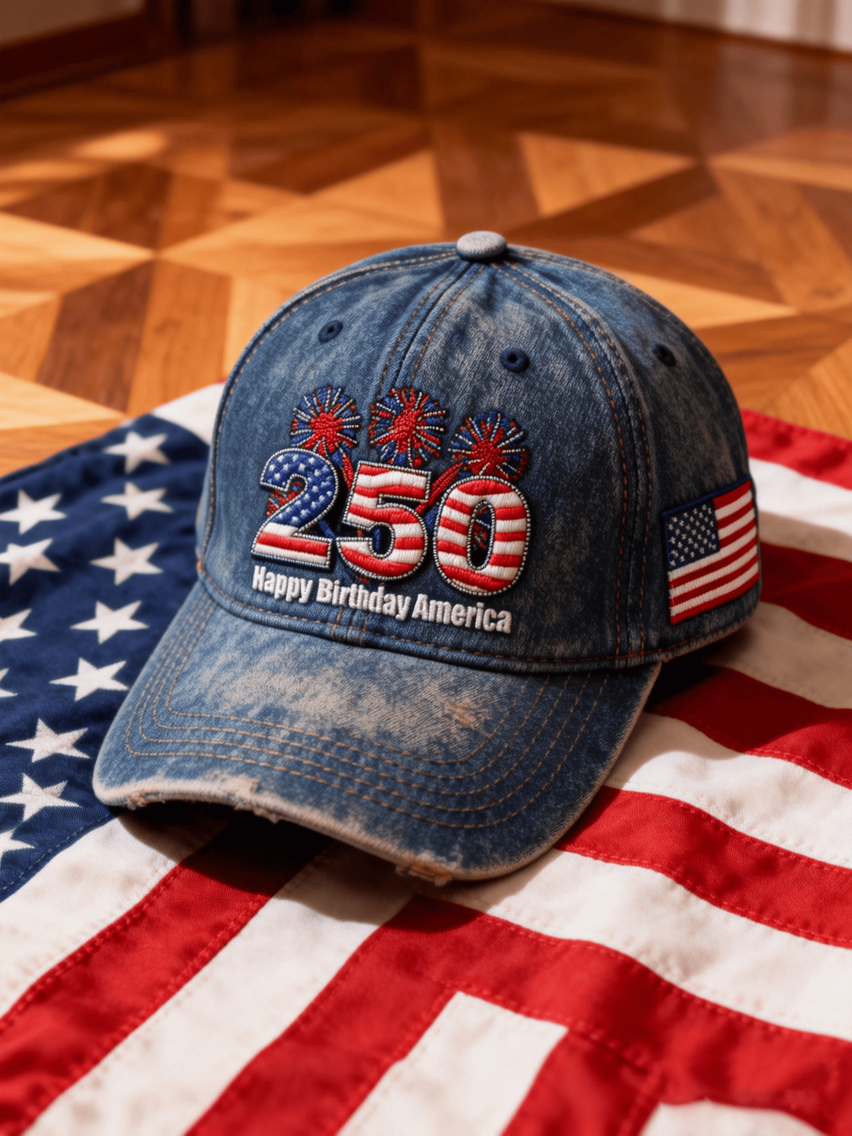 250th US Anniversary Fireworks "Happy Birthday America" Denim Cap