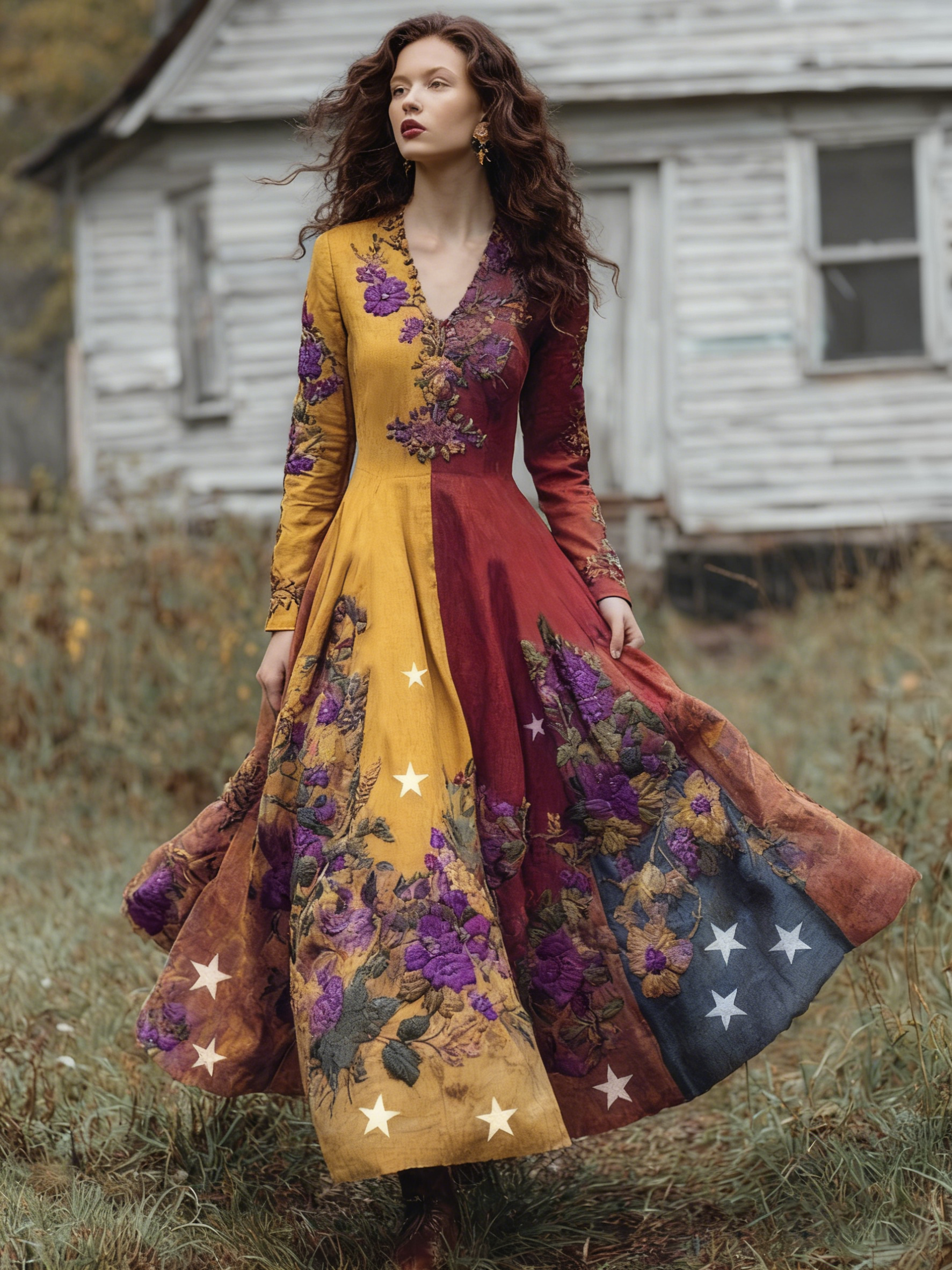 Women's Venezuelan Floral Contrast V-neck Midi Dress