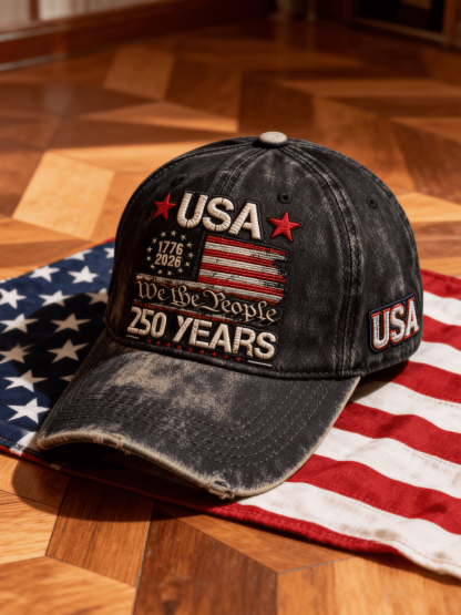 USA 250th Anniversary "We the People" Distressed Black Cap