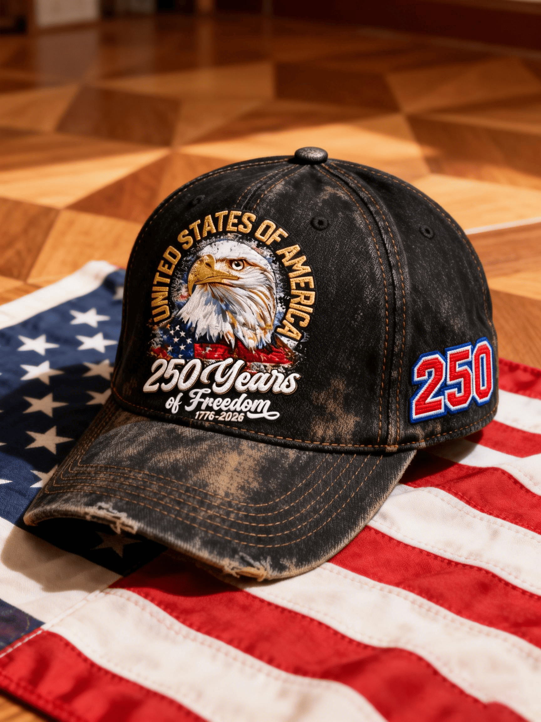 250 Years of American Freedom Eagle Distressed Black Cap