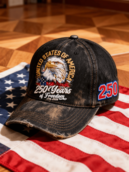 250 Years of American Freedom Eagle Distressed Black Cap