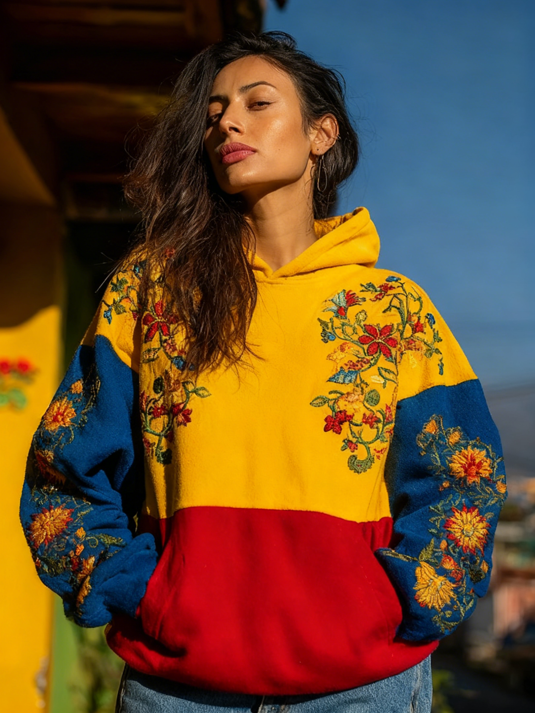 Women's Venezuelan Traditional Floral Pattern Casual Hoodie