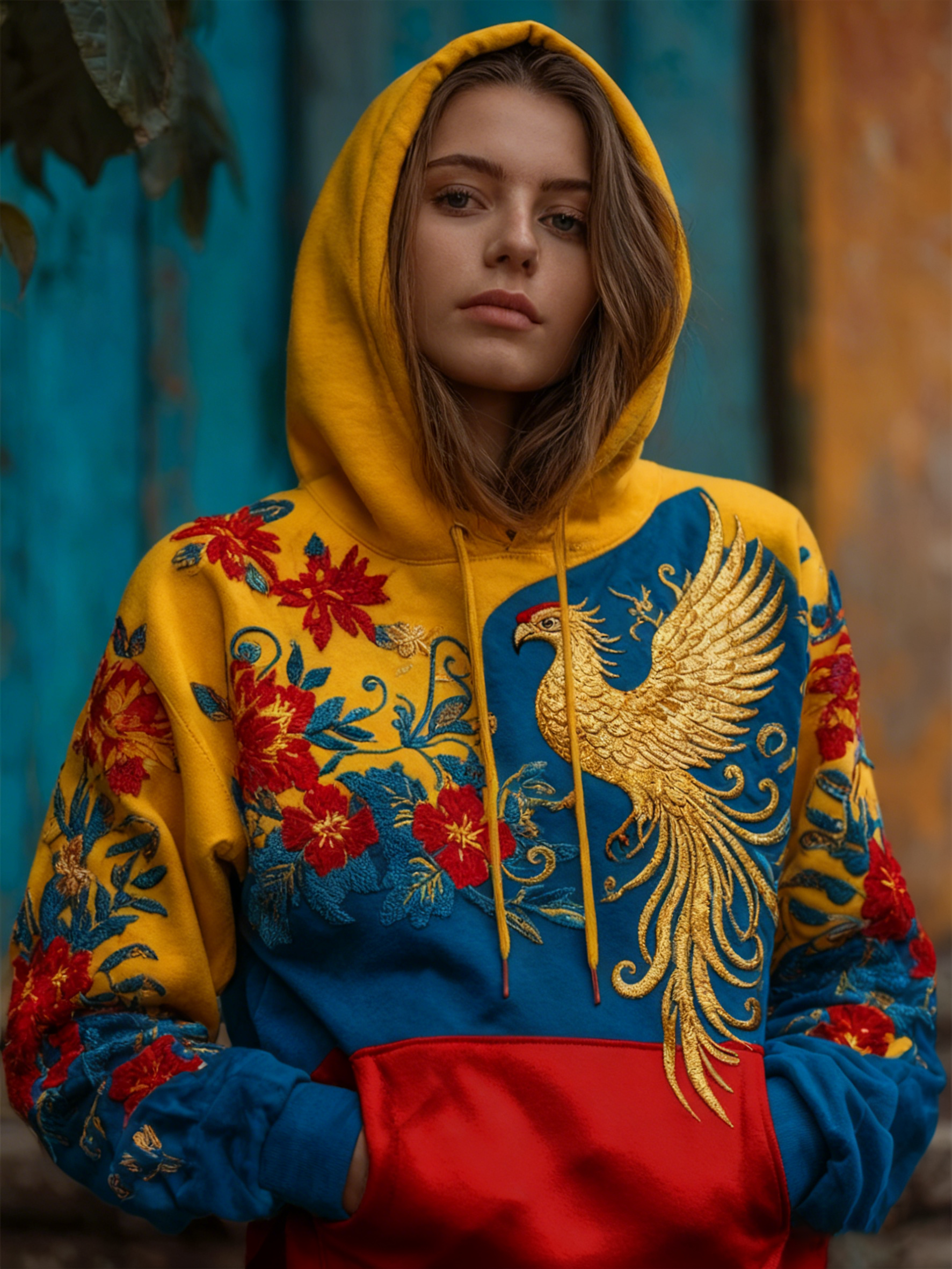 Vintage Macaw Parrot Floral Ethnic Colorblock Hoodie