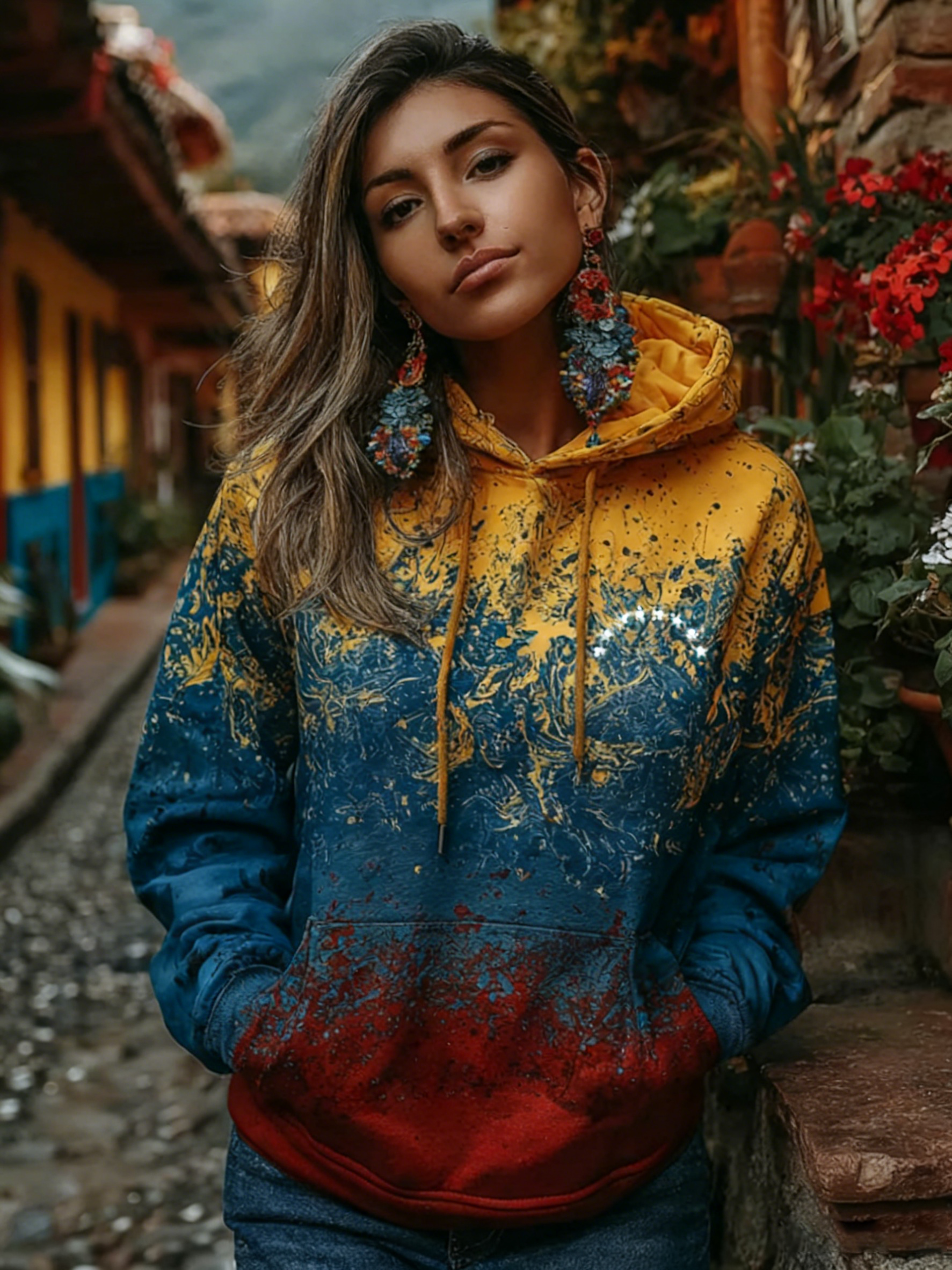 Women's Vintage Venezuelan Floral Art Pattern Casual Hoodie