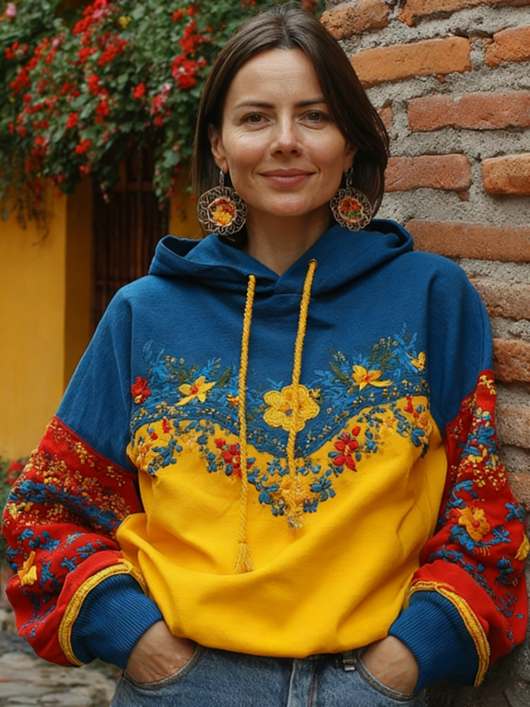 Women's Venezuelan Floral Pattern Casual Hoodie