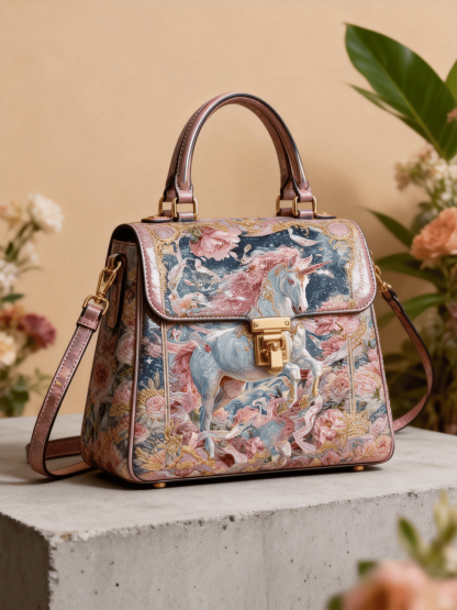 Starry Sky Unicorn Floral Embroidery Satchel Bag