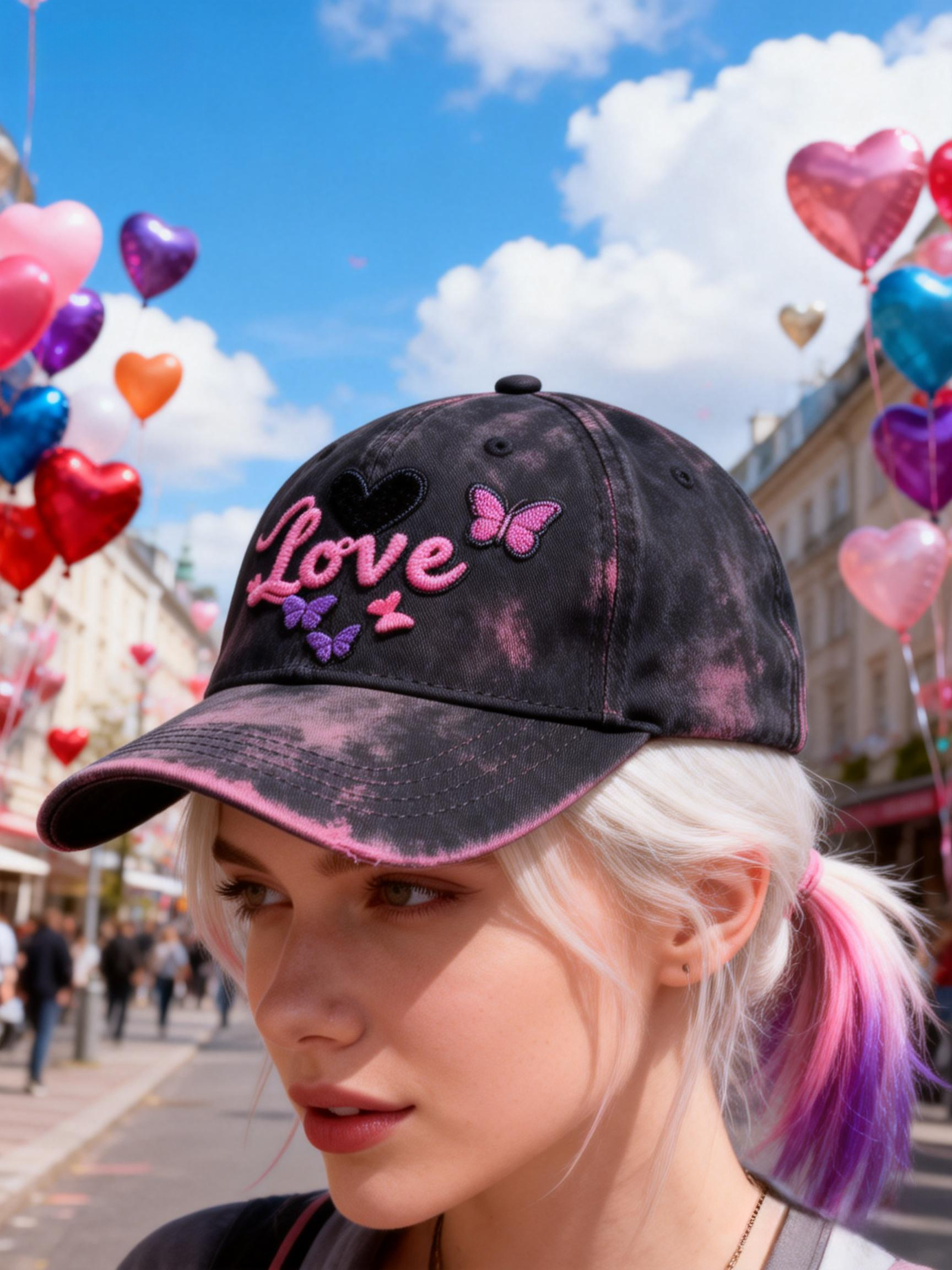 Pink-Purple Butterfly LOVE Tie-Dye Cap