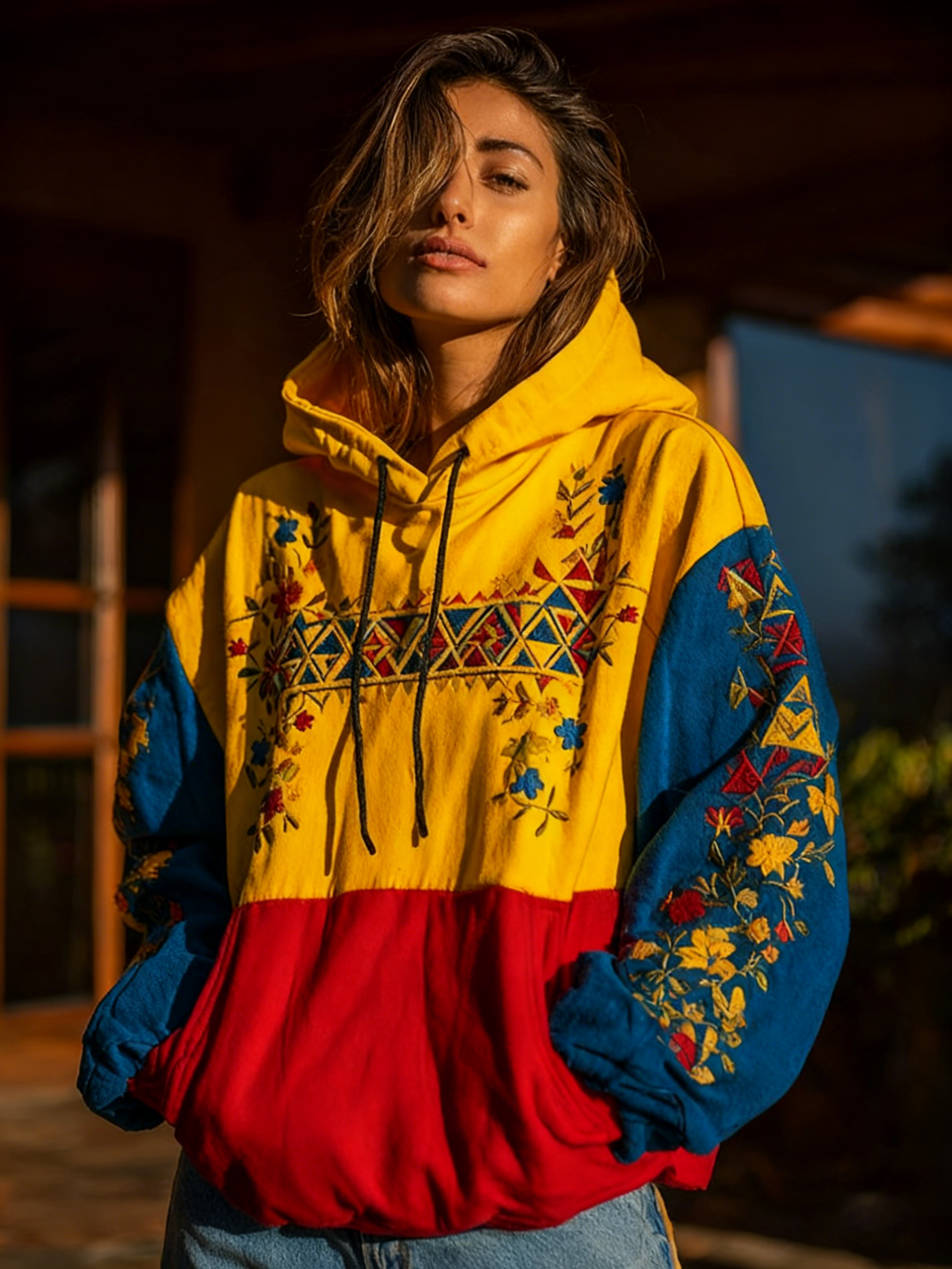 Women's Venezuelan Traditional Floral Pattern Casual Hoodie