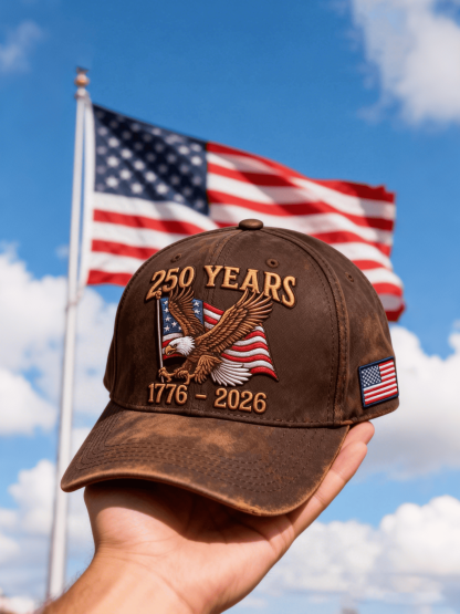 250 Years USA Eagle & Flag Distressed Brown Cap (1776-2026)