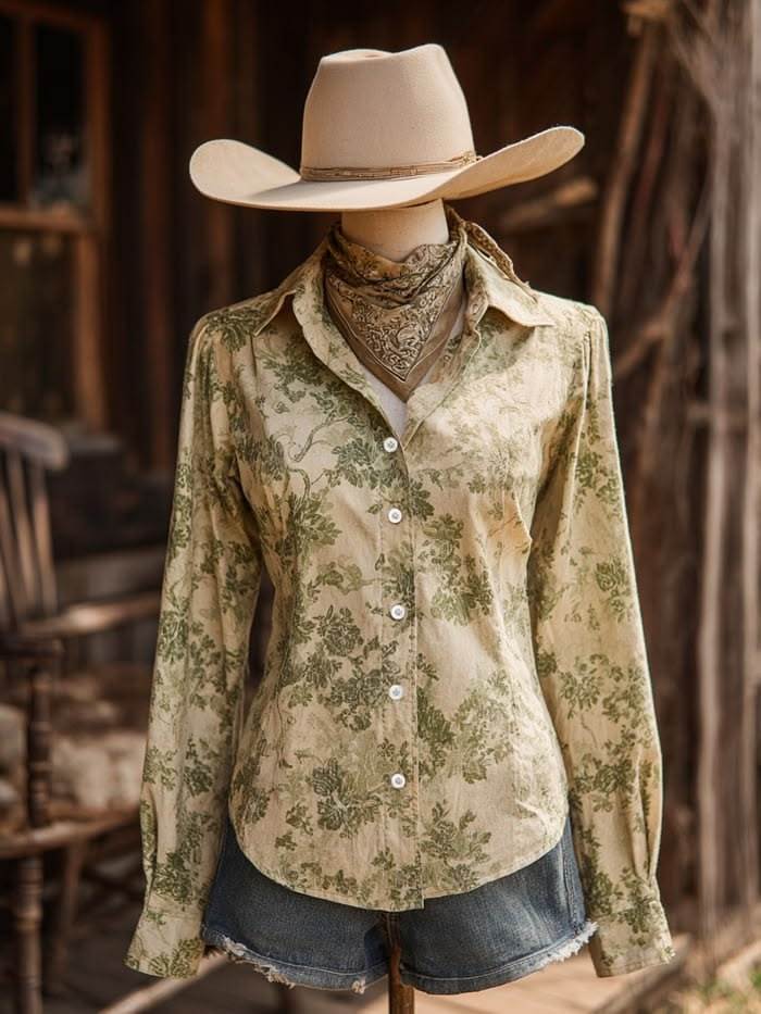 Women's Green Vine Print Western Shirt