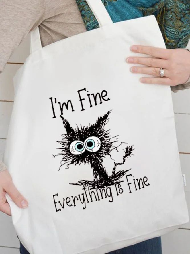 I'm Fine Crazy Cat Graphic Tote Bag