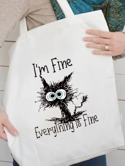 I'm Fine Crazy Cat Graphic Tote Bag