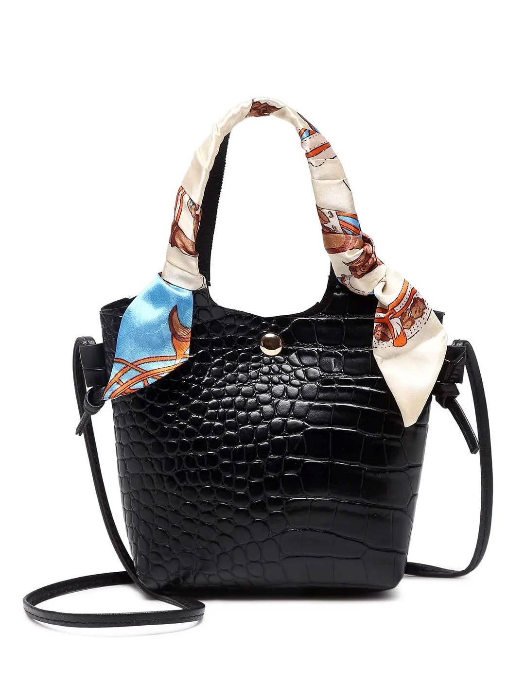 Twilly Scarf Decor Croc Embossed Satchel Bag