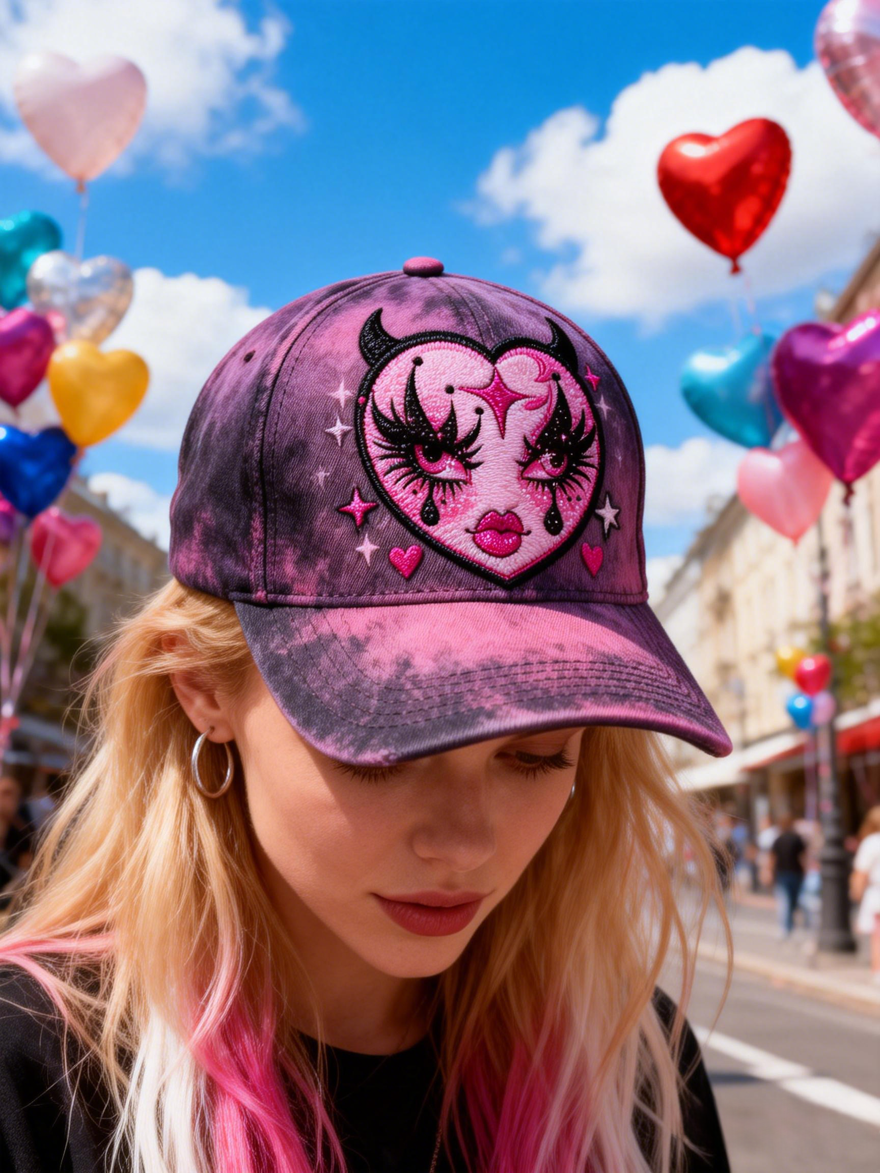 Purple Tie-Dye Demon Eye Heart Baseball Cap