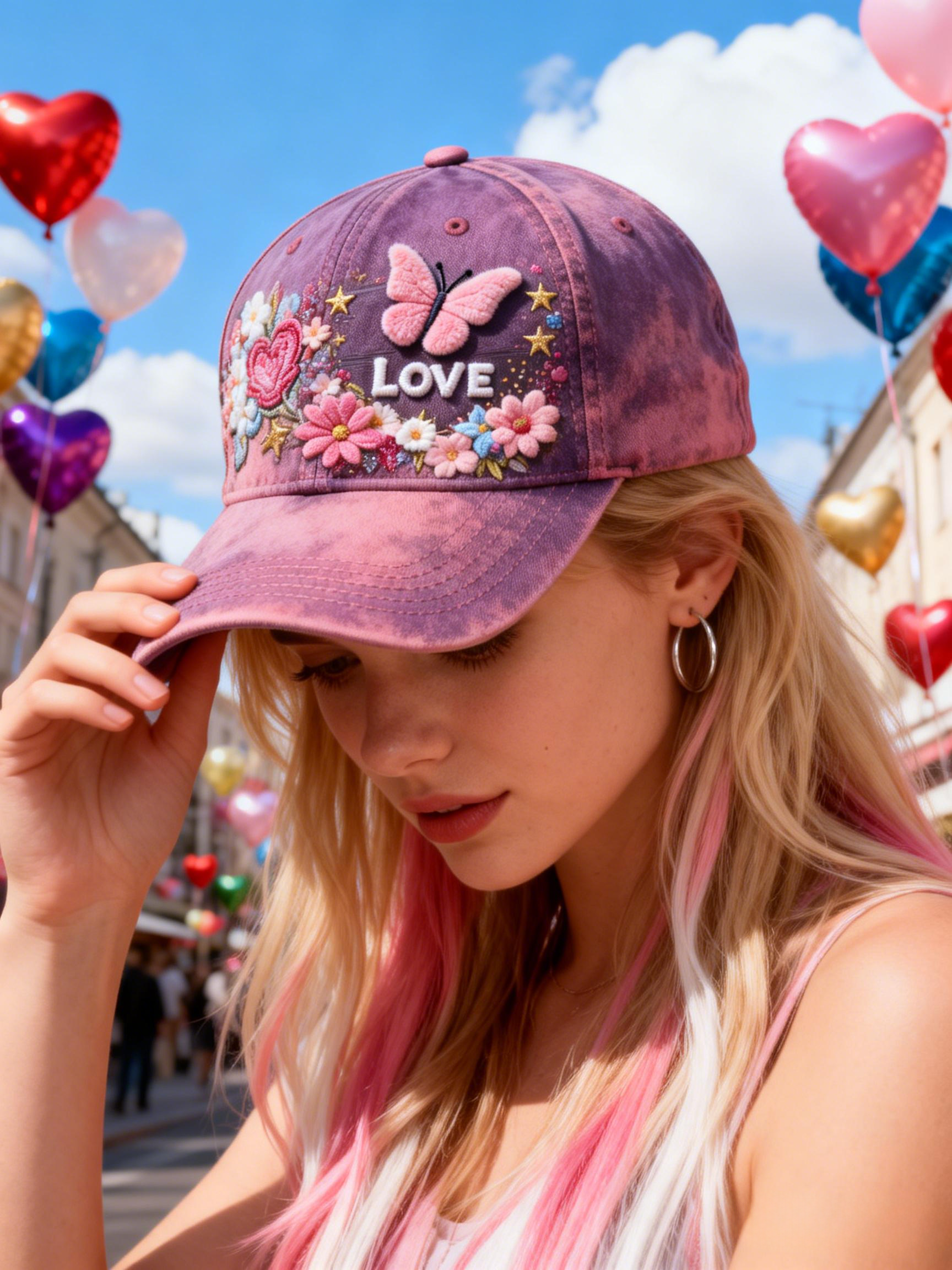 Purple-Pink Tie-Dye Butterfly Flower LOVE Baseball Cap