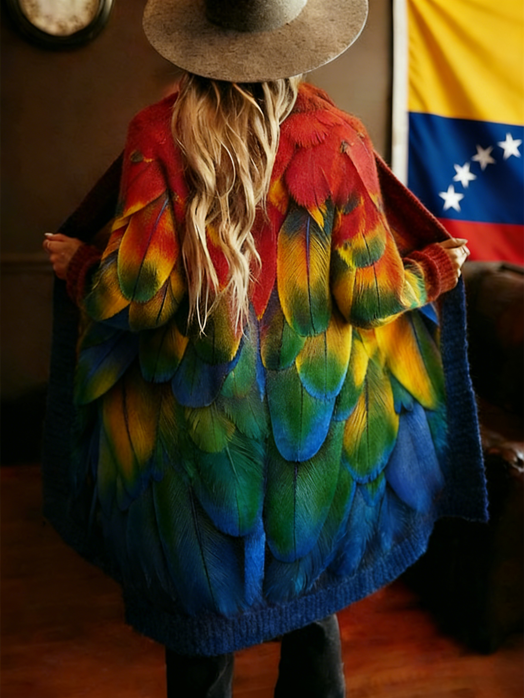 Venezuela Macaw Parrot Feathers Cozy Knit Cardigan