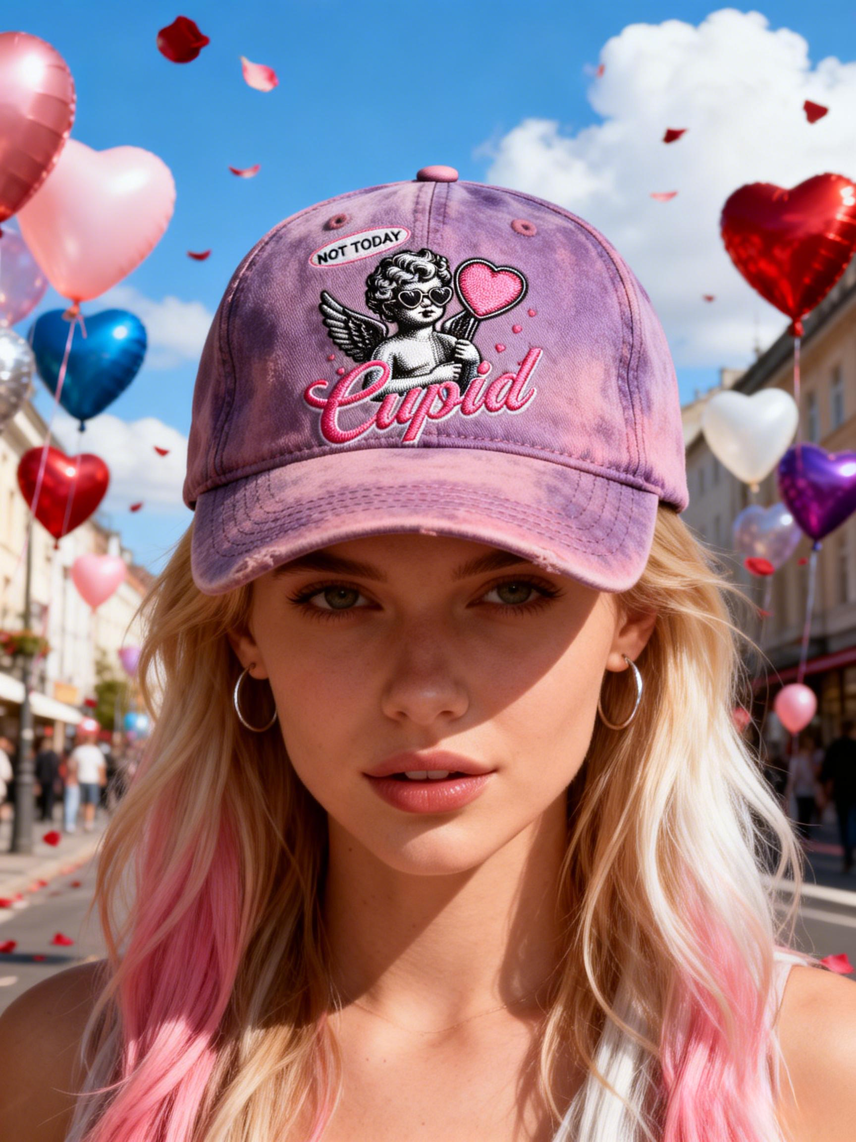 Purple Tie-Dye Cupid NOT TODAY Heart Baseball Cap