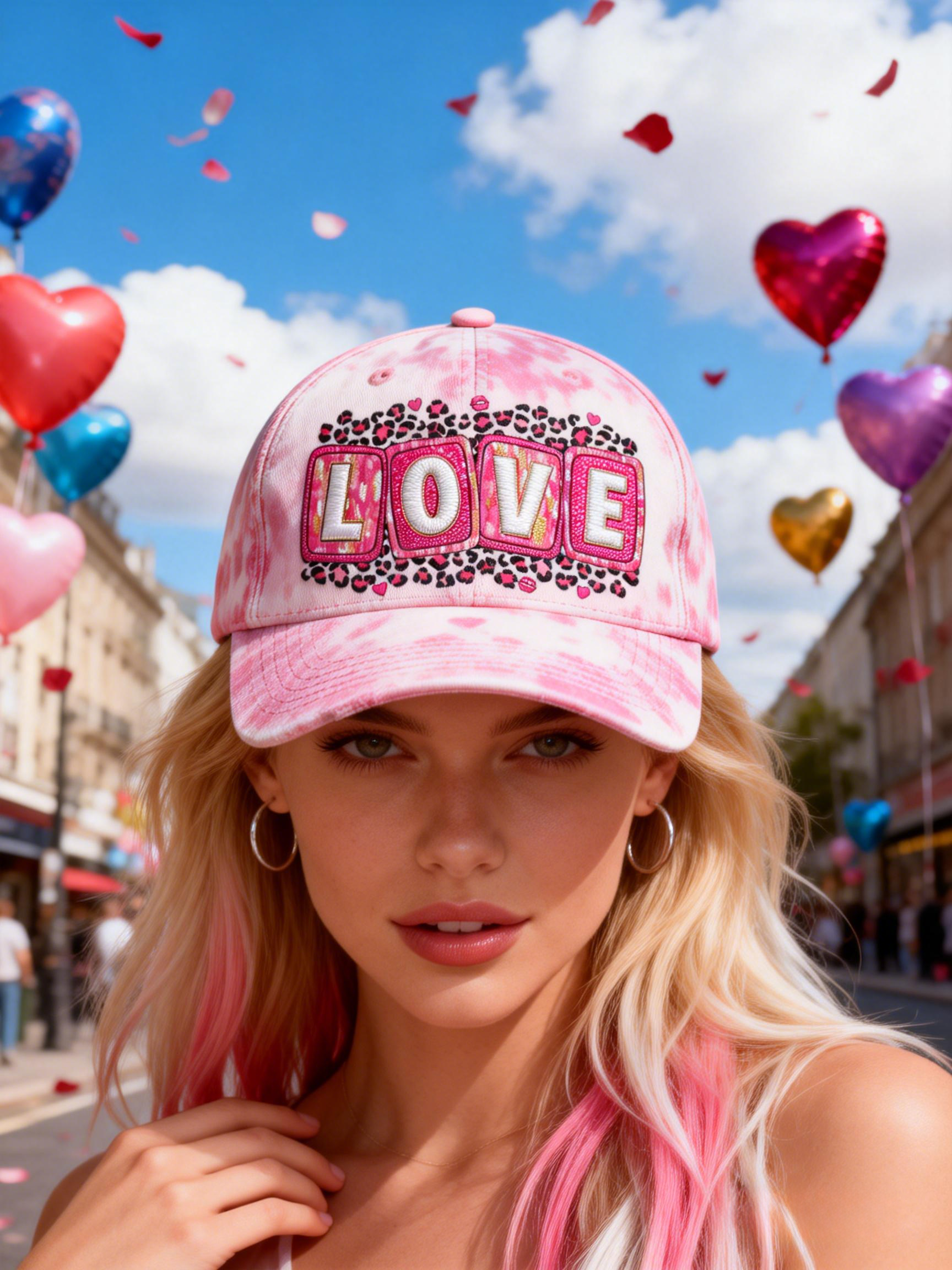 Pink Tie-Dye Leopard Border LOVE Baseball Cap