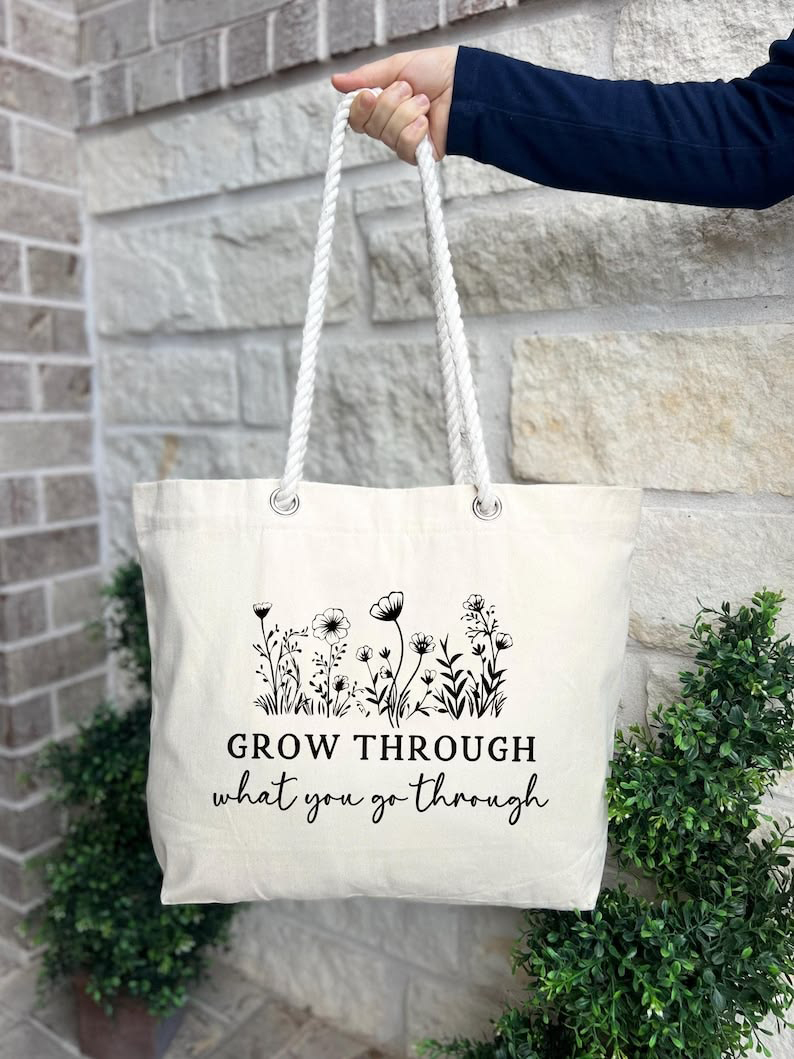 Grow Through What You Go Through Wildflower Canvas Tote Bag
