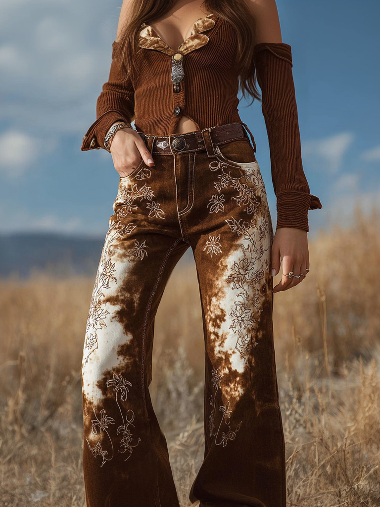 Simpfit retro western style jeans for women with rendering design