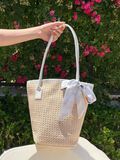 Twilly Scarf Decor Straw Bag
