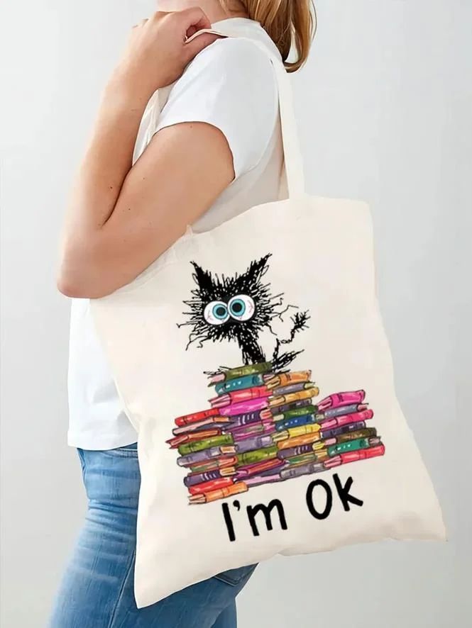 I'm OK Cat & Books Tote Bag
