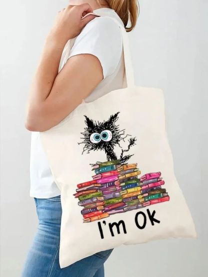 I'm OK Cat & Books Tote Bag