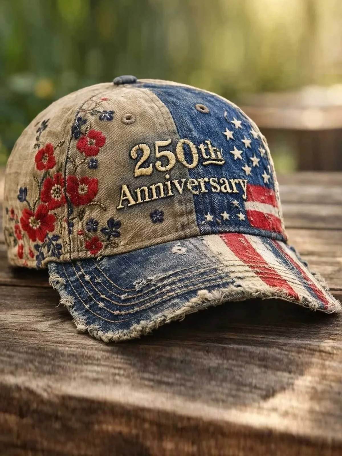 Distressed Flag & Floral 250th Anniversary Cap