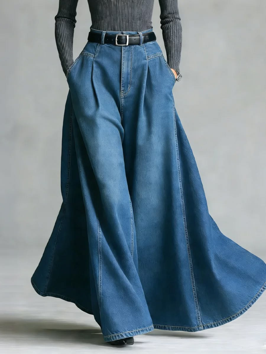 Women's High-Waist Denim Long Skirt