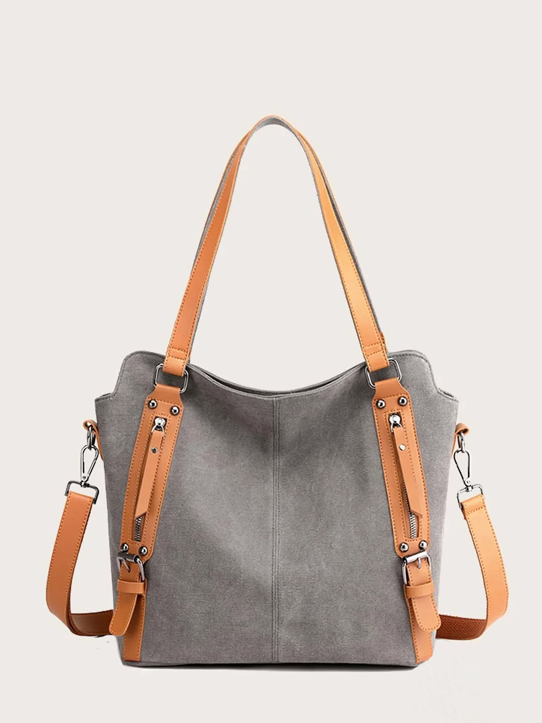 Zipper Decor Canvas Tote Bag
