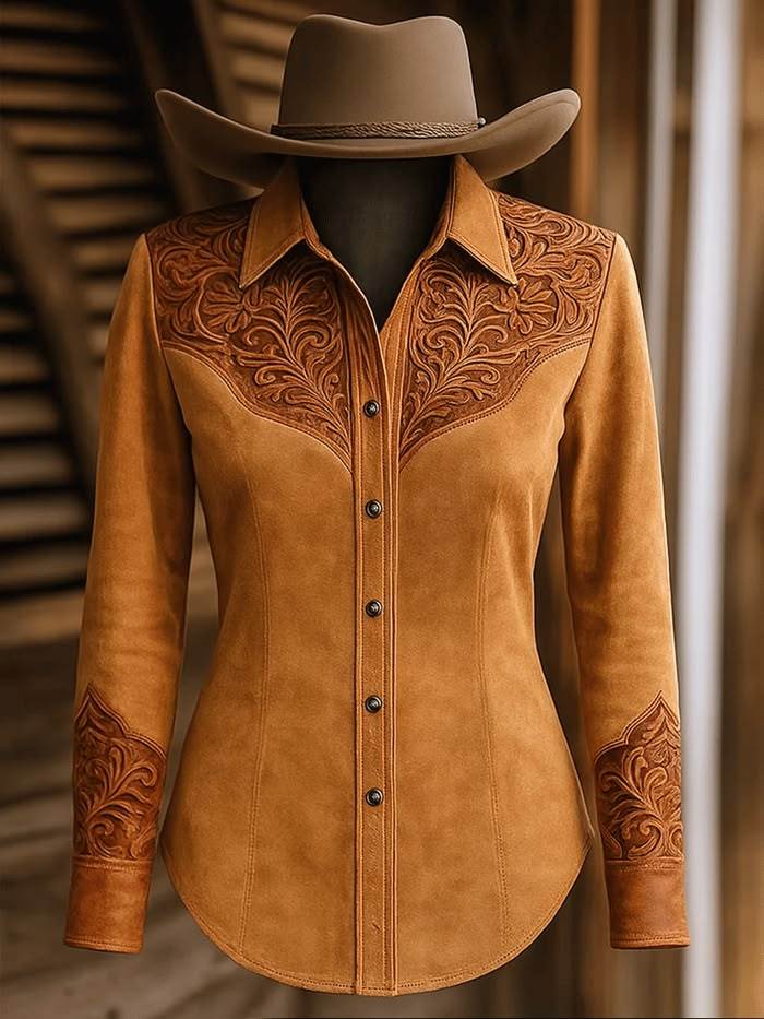 Women's Suede-Like Tooled Western Shirt