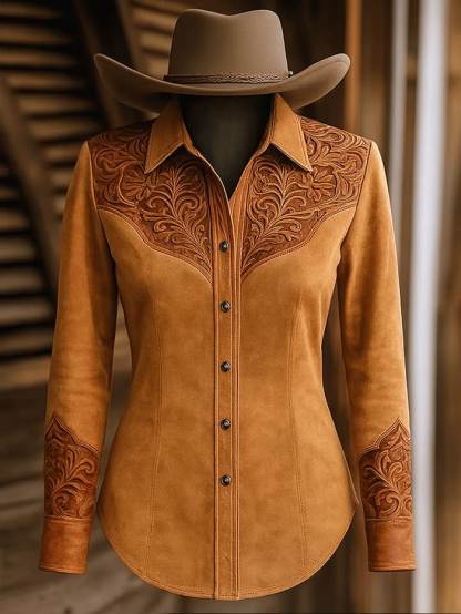 Women's Suede-Like Tooled Western Shirt