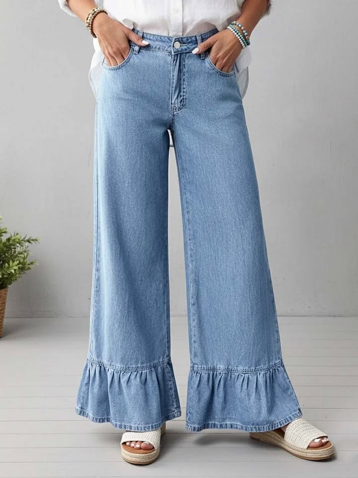 Women's Casual Ruffle Denim Jeans