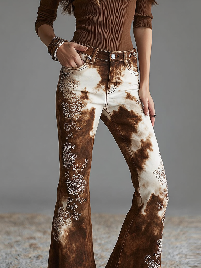 Simpfit retro western style jeans for women with rendering design