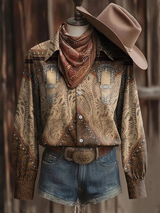Women's Western Boot Tooled Print Shirt